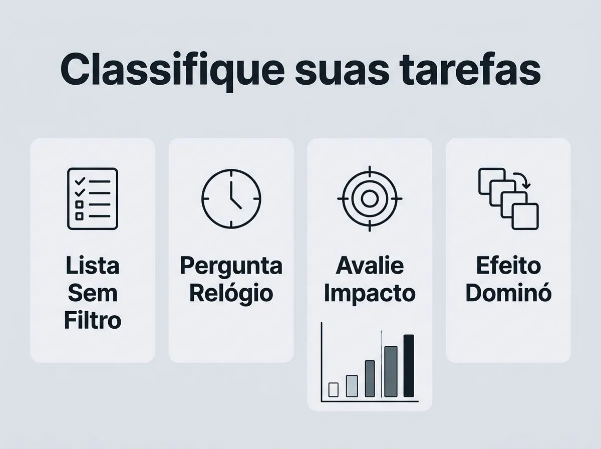 Infográfico em checklist com passos para classificar tarefas na Matriz de Eisenhower.