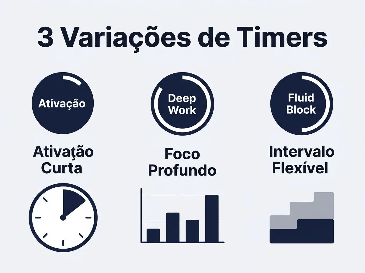 Infográfico ilustrando três variações modernas de uso de timer