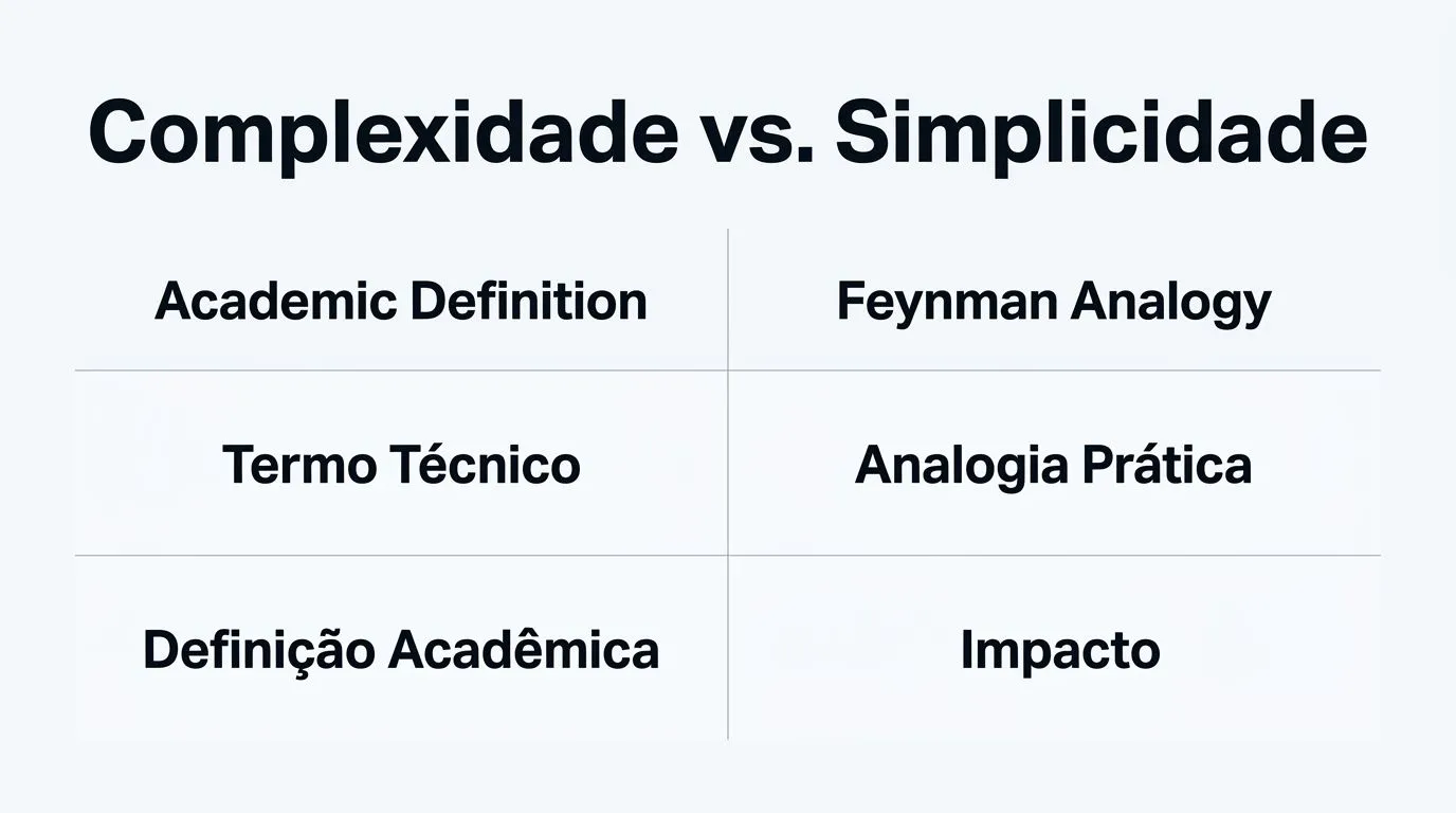 Gráfico comparativo ilustrando a diferença entre termos técnicos e analogias práticas.