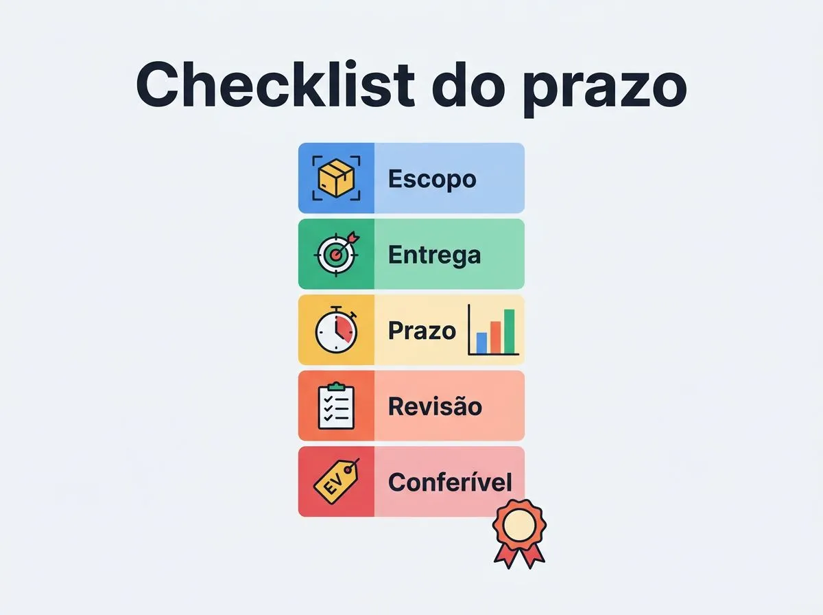 Checklist visual para dimensionar tarefas usando a Lei de Parkinson antes de reduzir o prazo.