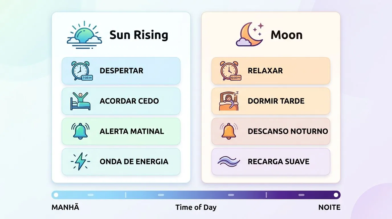 Infográfico comparando matutino e vespertino por pico de disposição, sono e rendimento.